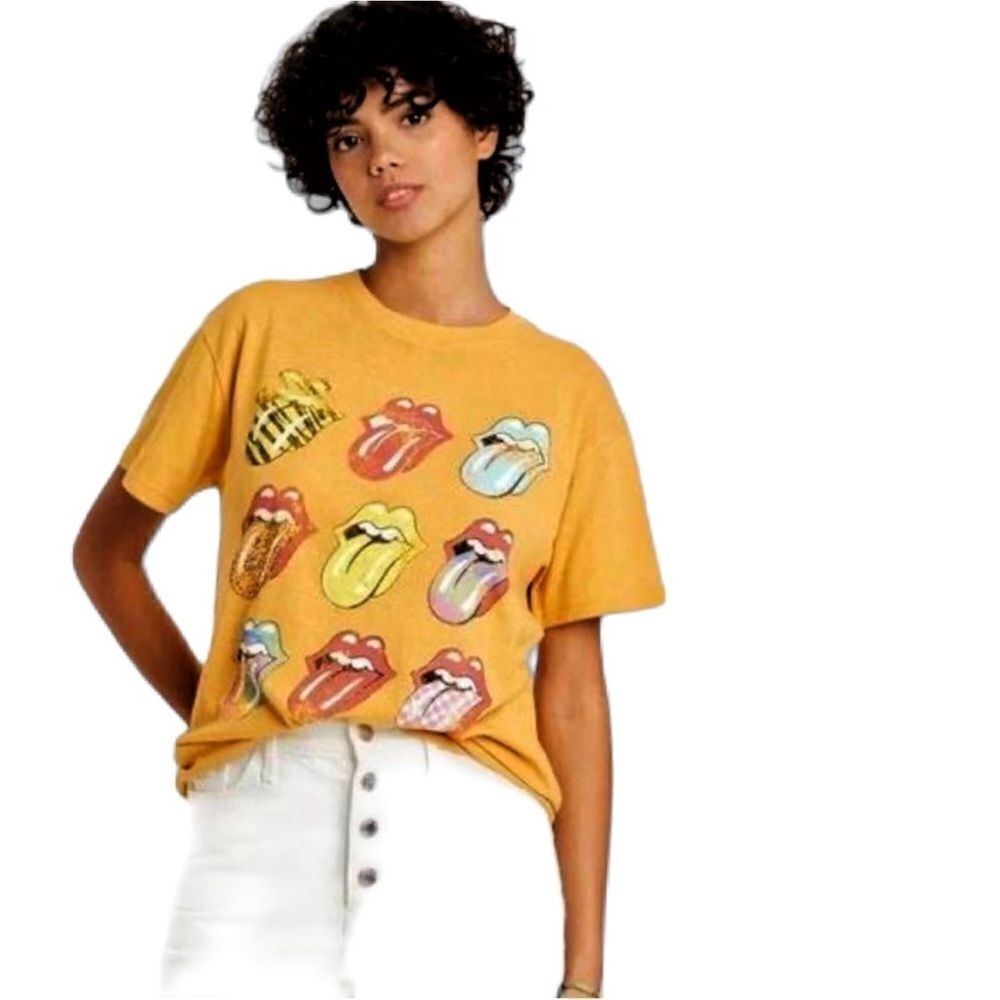The Rolling Stones Multi Logo Short Sleeve Women's Graphic T-Shirt - Mustard XL